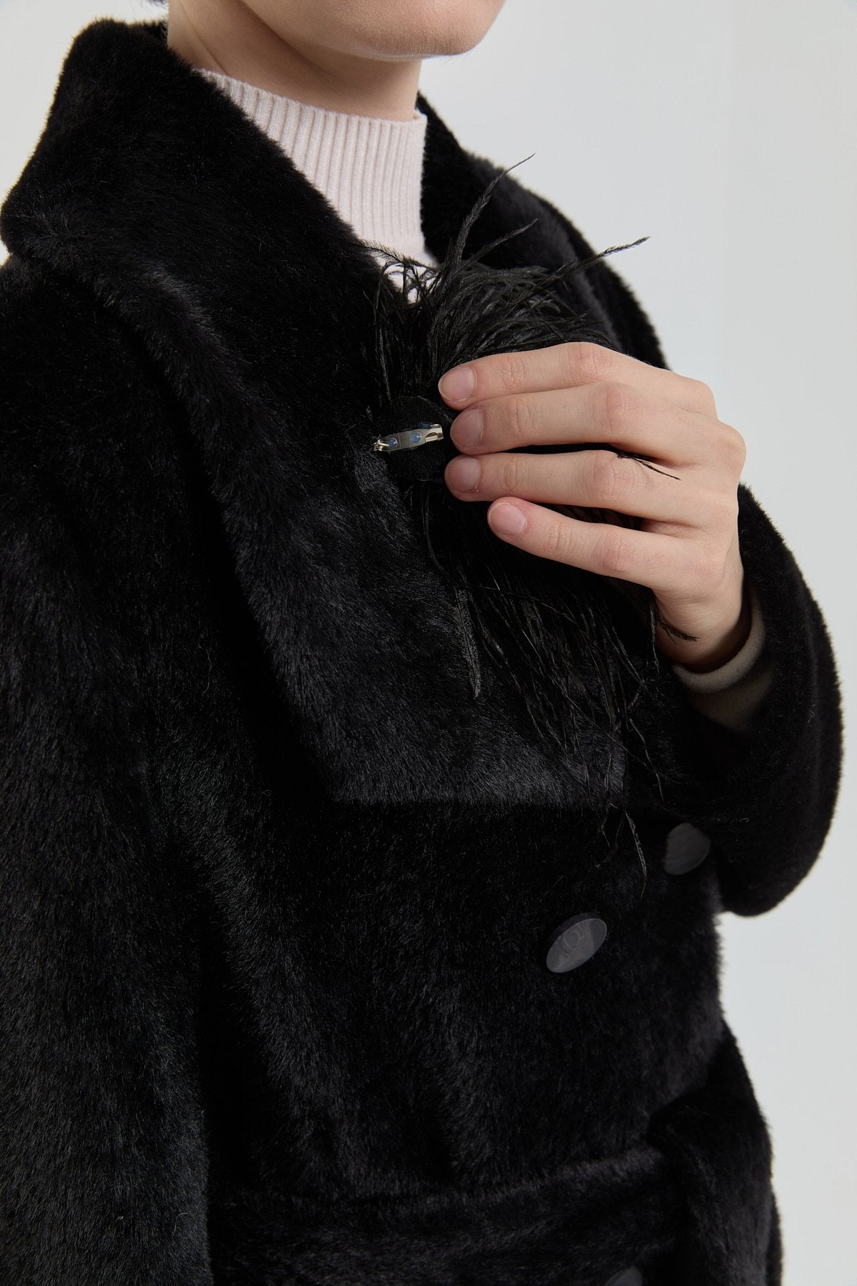 Kuşaklı Kruvaze Angora Kaban - Siyah