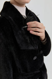 Kuşaklı Kruvaze Angora Kaban - Siyah