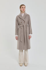 Belted Double-Breasted Herringbone Coat - Mink