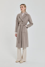 Belted Double-Breasted Herringbone Coat - Mink