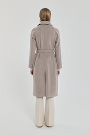 Belted Double-Breasted Herringbone Coat - Mink