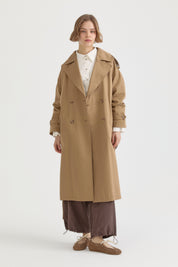 Cotton Belted Wrap Trench Coat with Button Closure - Olive