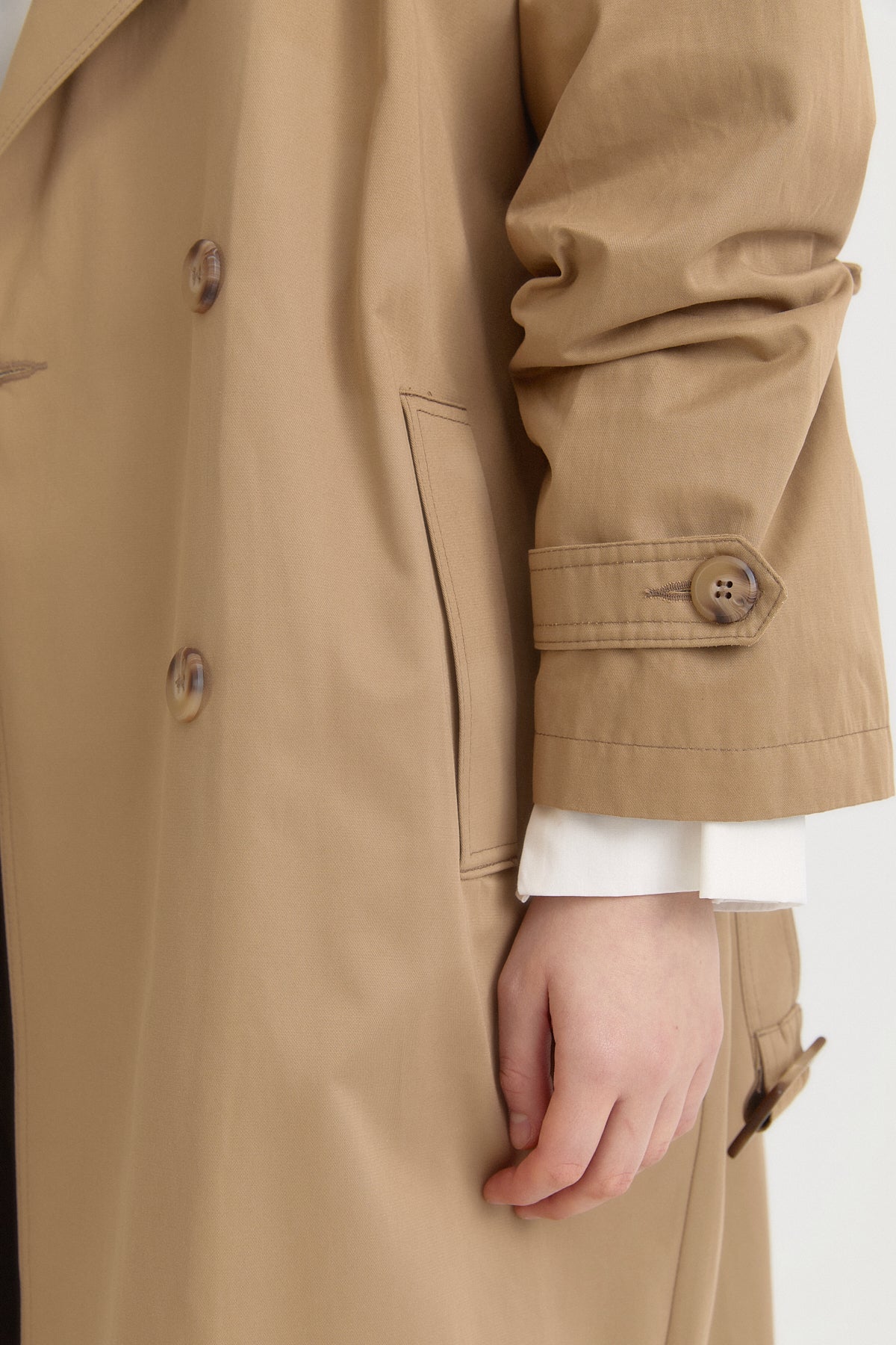 Cotton Belted Wrap Trench Coat with Button Closure - Olive