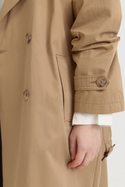 Cotton Belted Wrap Trench Coat with Button Closure - Olive