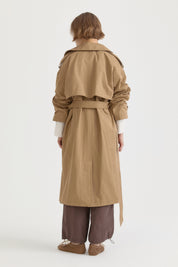 Cotton Belted Wrap Trench Coat with Button Closure - Olive
