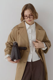 Cotton Belted Wrap Trench Coat with Button Closure - Olive