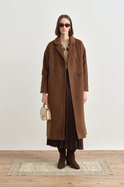 Belted Double-Breasted Coat - Light Brown