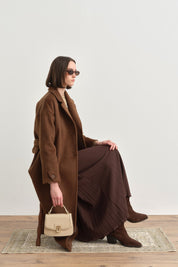Belted Double-Breasted Coat - Light Brown