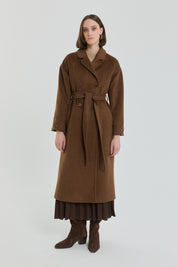Belted Double-Breasted Coat - Light Brown