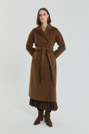 Belted Double-Breasted Coat - Light Brown