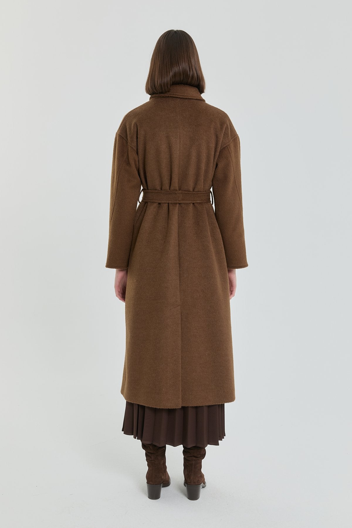 Belted Double-Breasted Coat - Light Brown
