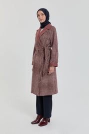 Kuşaklı Kruvaze Kaban - Bordo