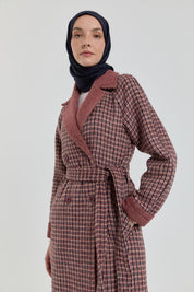 Kuşaklı Kruvaze Kaban - Bordo