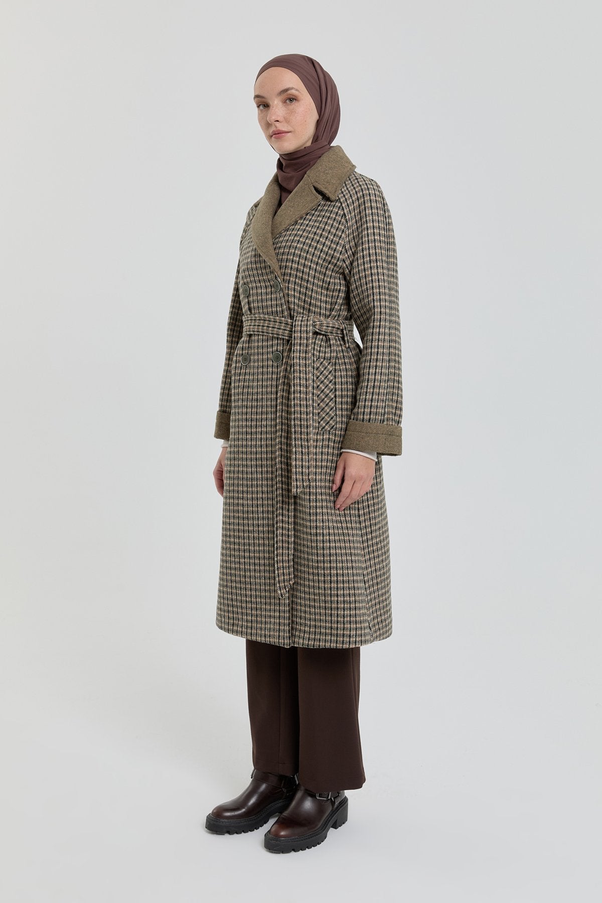 Belted Double-Breasted Coat - Khaki