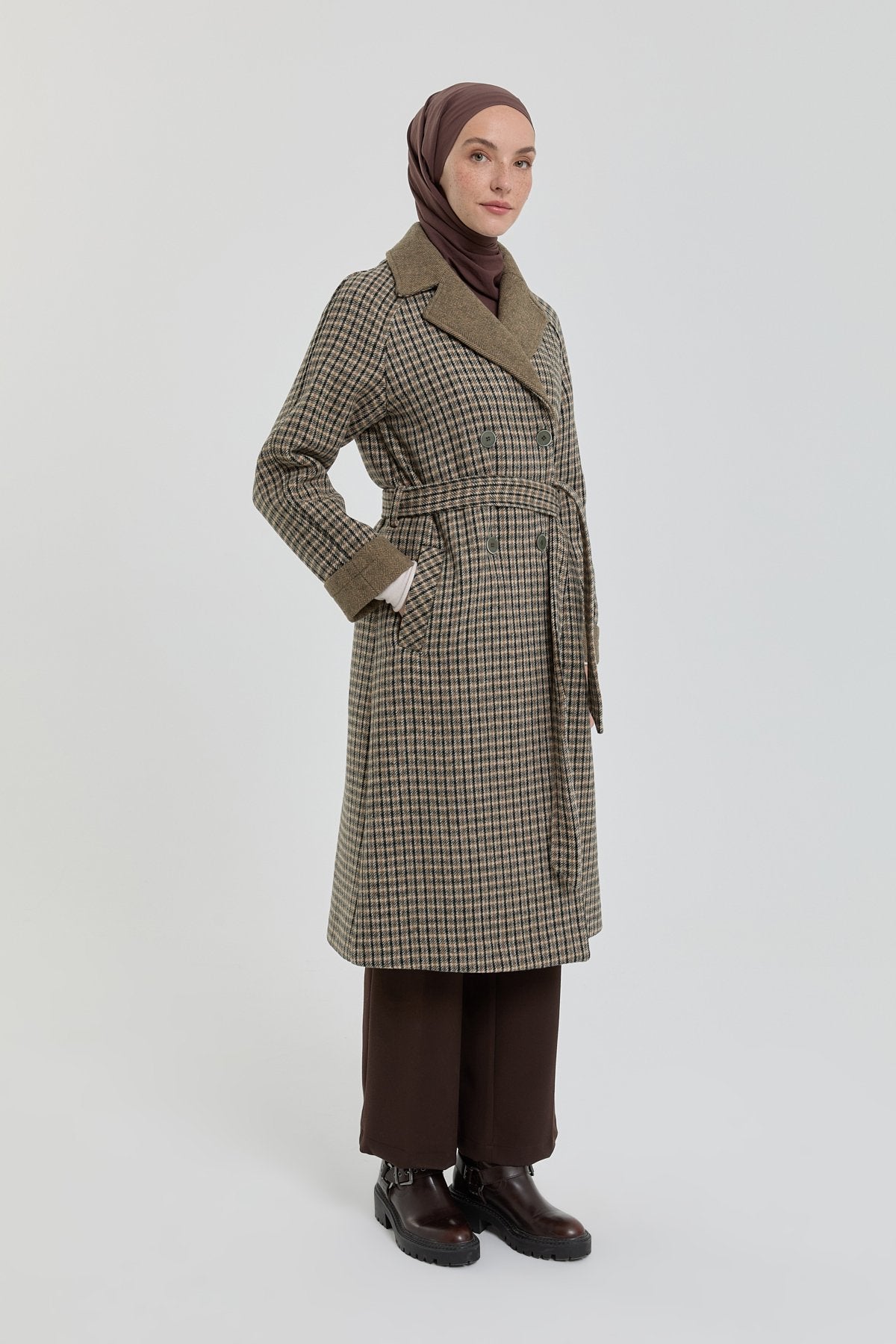 Belted Double-Breasted Coat - Khaki