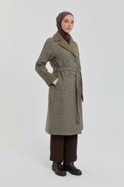 Belted Double-Breasted Coat - Khaki