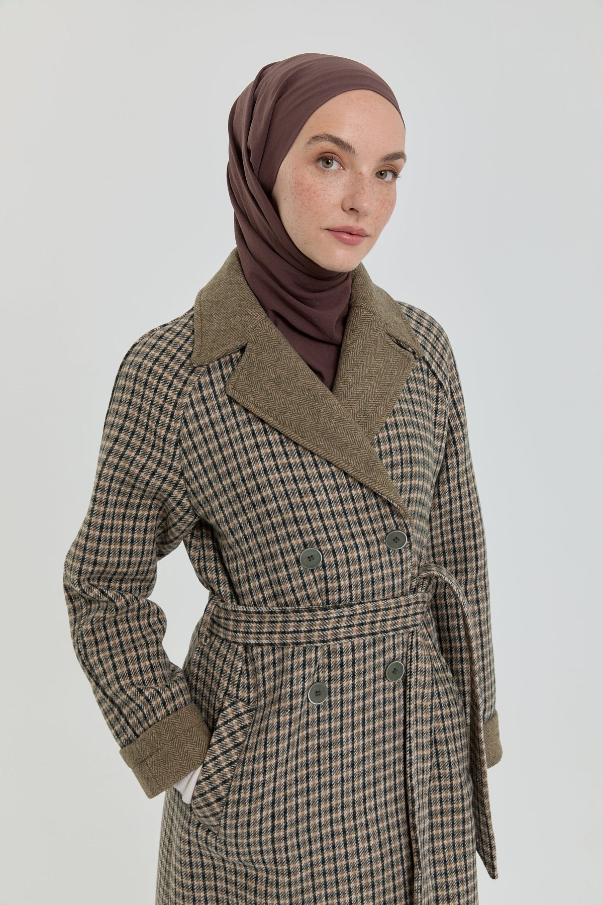 Belted Double-Breasted Coat - Khaki