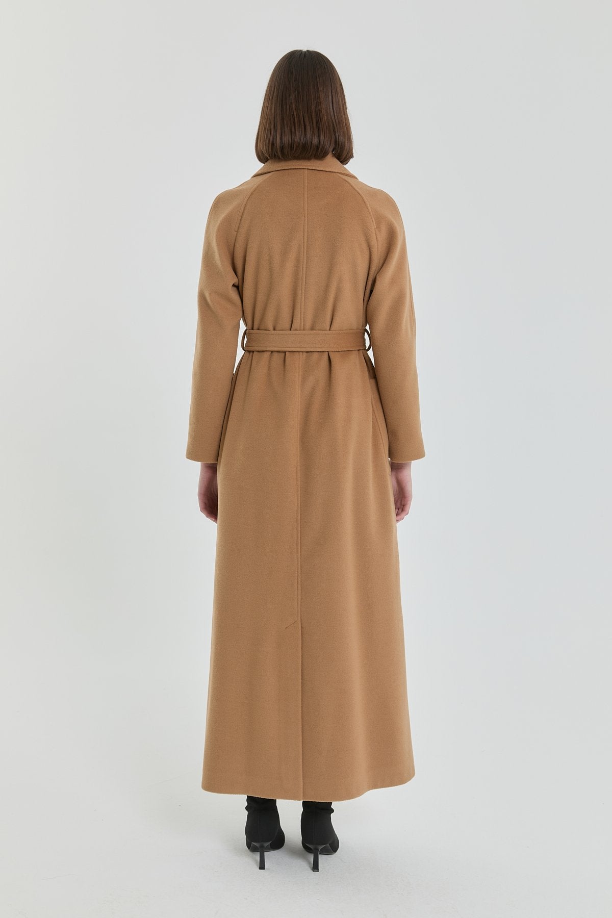 Kuşaklı Kruvaze Manto - Camel