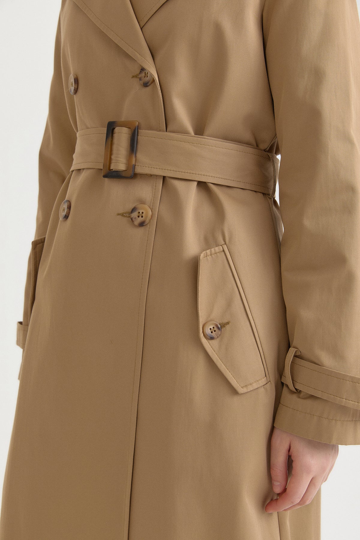 Belted Wrap Cotton Trench Coat - Olive
