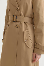 Belted Wrap Cotton Trench Coat - Olive