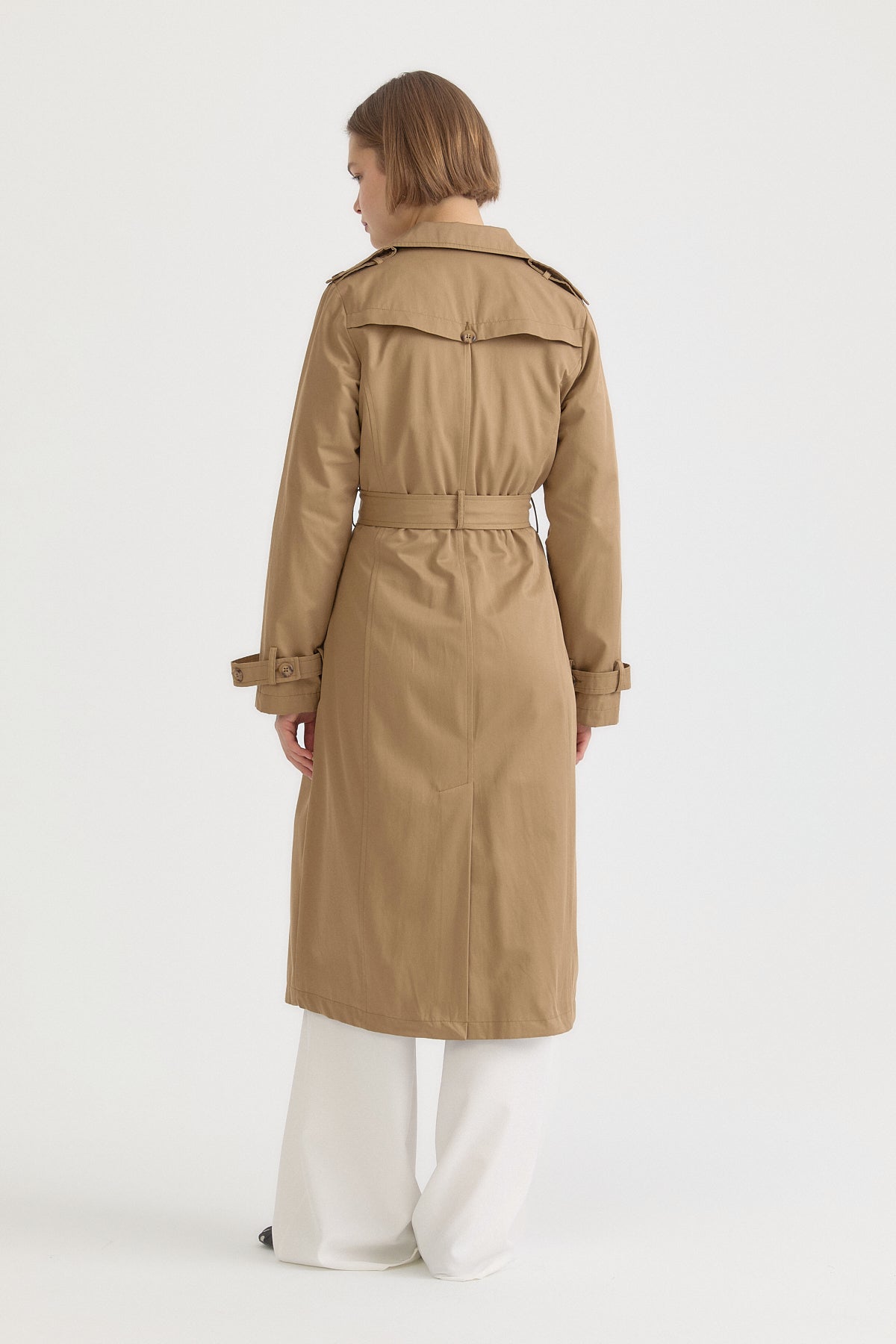 Belted Wrap Cotton Trench Coat - Olive