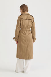 Belted Wrap Cotton Trench Coat - Olive