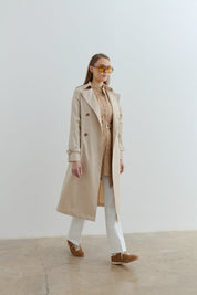 Belted Double-Breasted Trench Coat - Beige