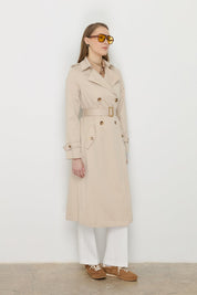 Belted Double-Breasted Trench Coat - Beige
