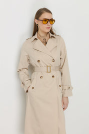 Belted Double-Breasted Trench Coat - Beige