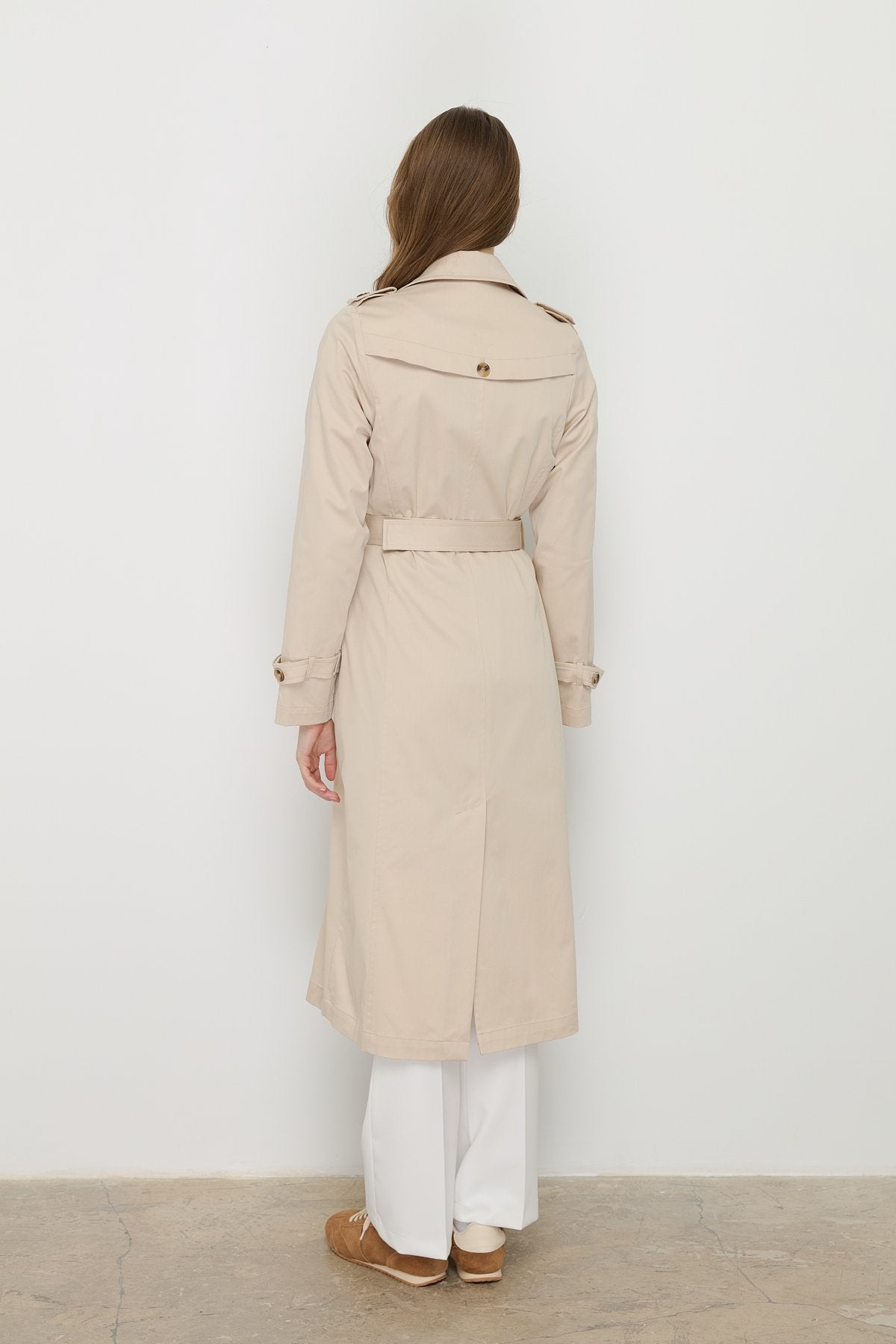 Belted Double-Breasted Trench Coat - Beige