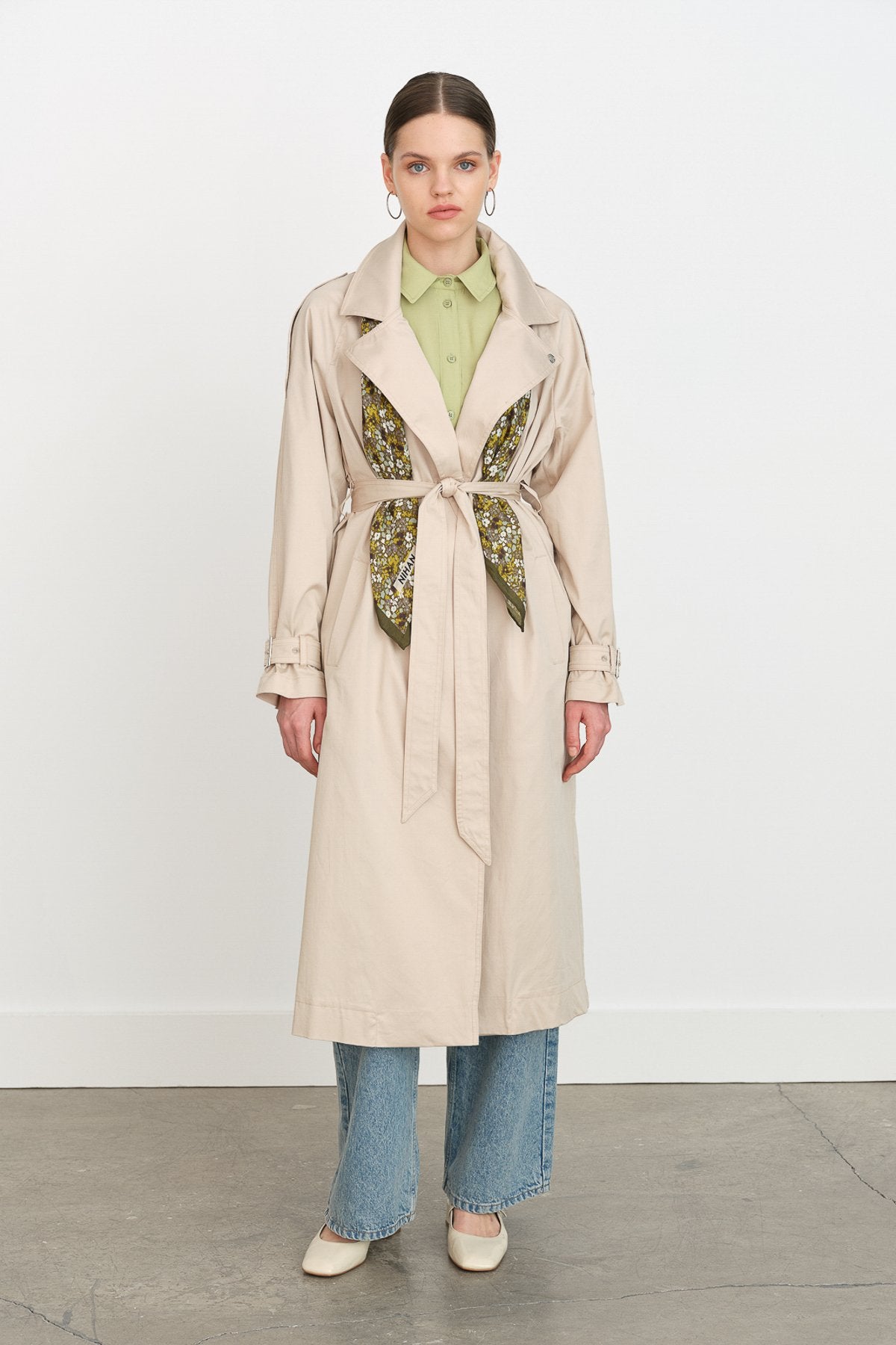 Belted Double-Breasted Trench Coat - Beige