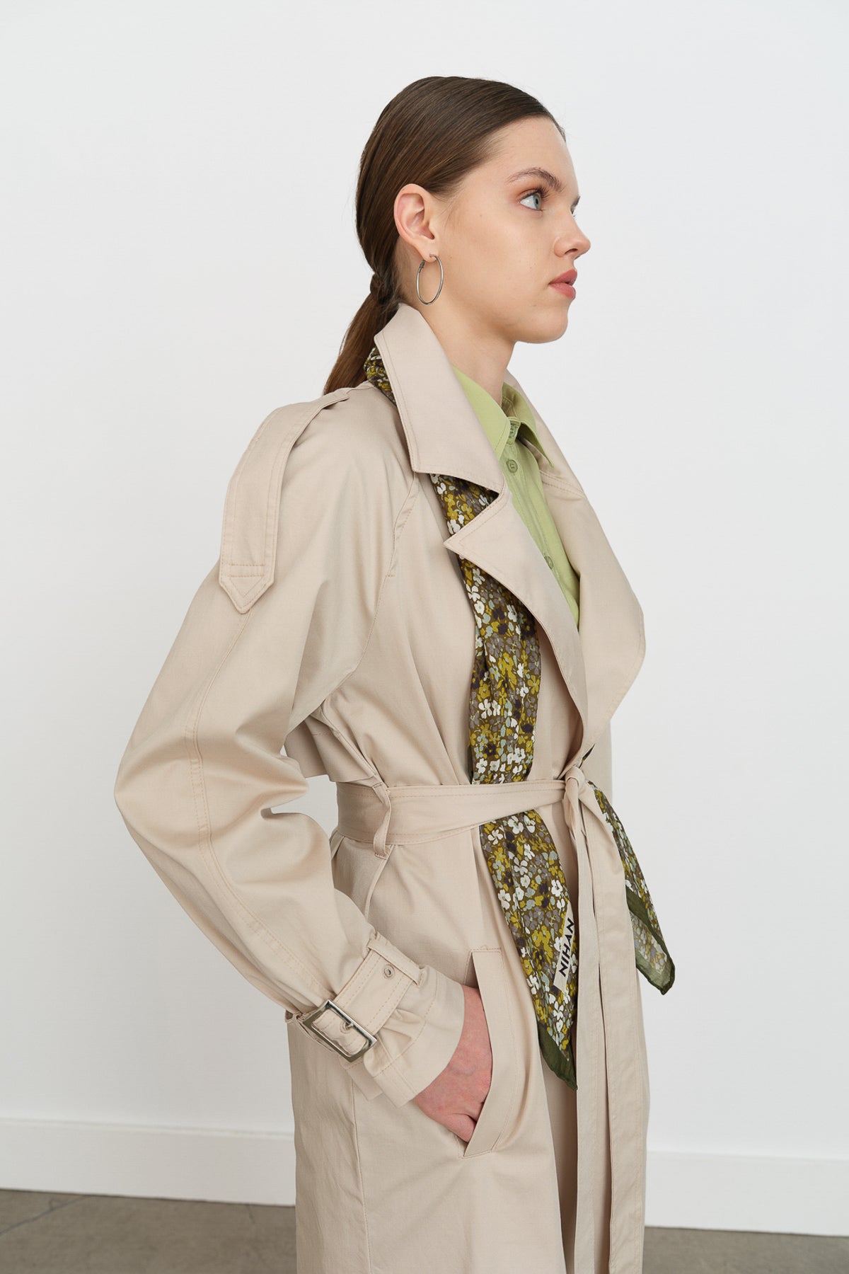 Belted Double-Breasted Trench Coat - Beige