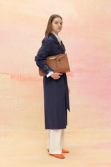 Belted Double-Breasted Trench Coat - Navy Blue