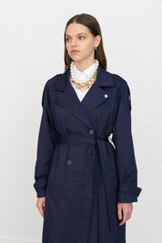 Belted Double-Breasted Trench Coat - Navy Blue