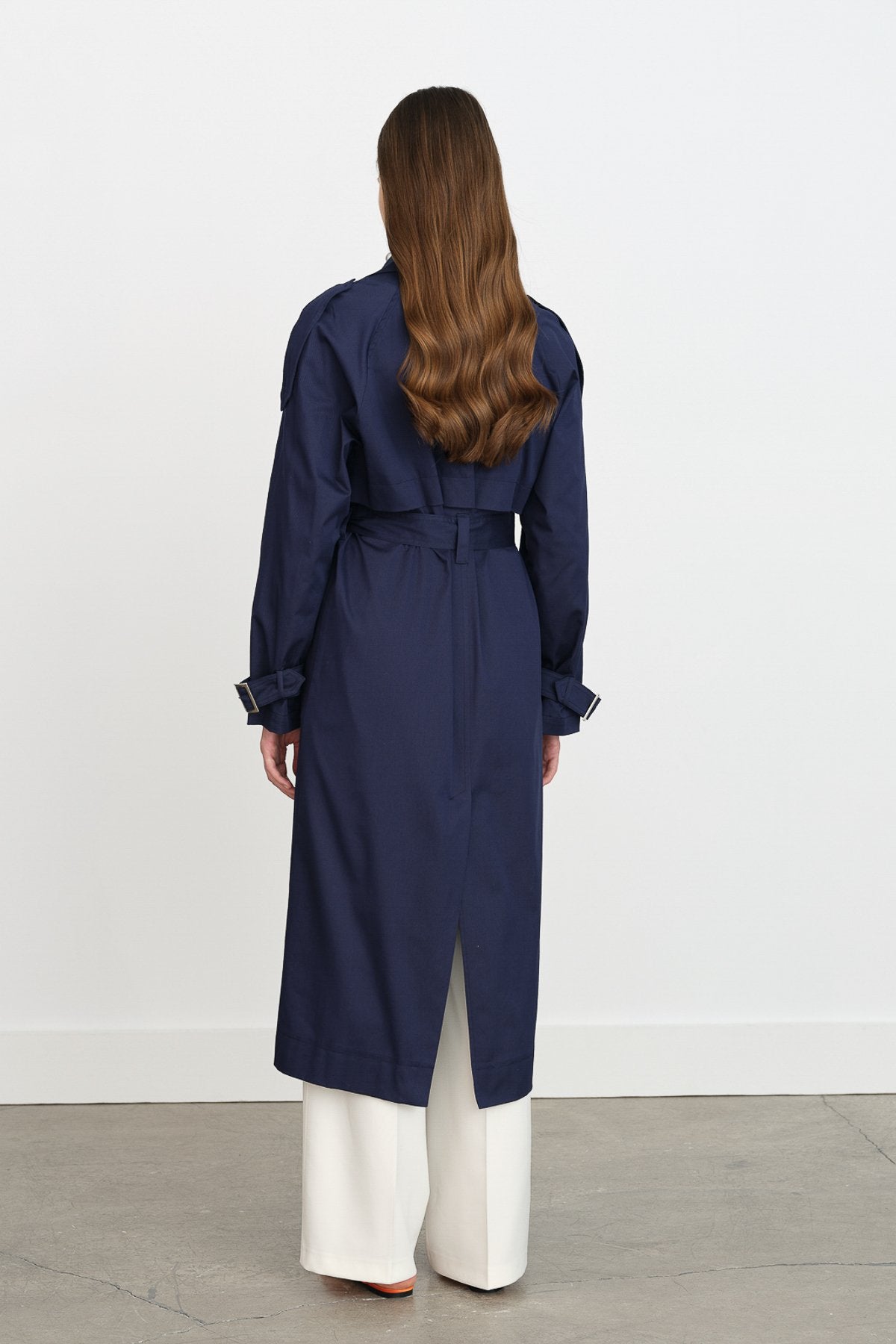 Belted Double-Breasted Trench Coat - Navy Blue