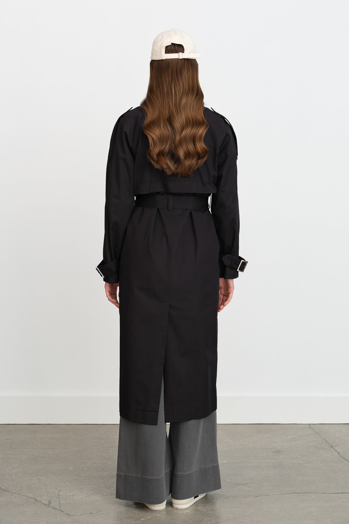 Belted Double-Breasted Trench Coat - Black