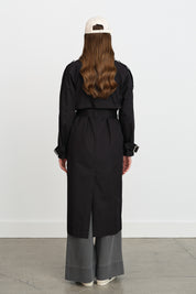 Belted Double-Breasted Trench Coat - Black