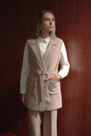 Belted Double-Breasted Vest - Beige