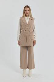 Belted Double-Breasted Vest - Beige