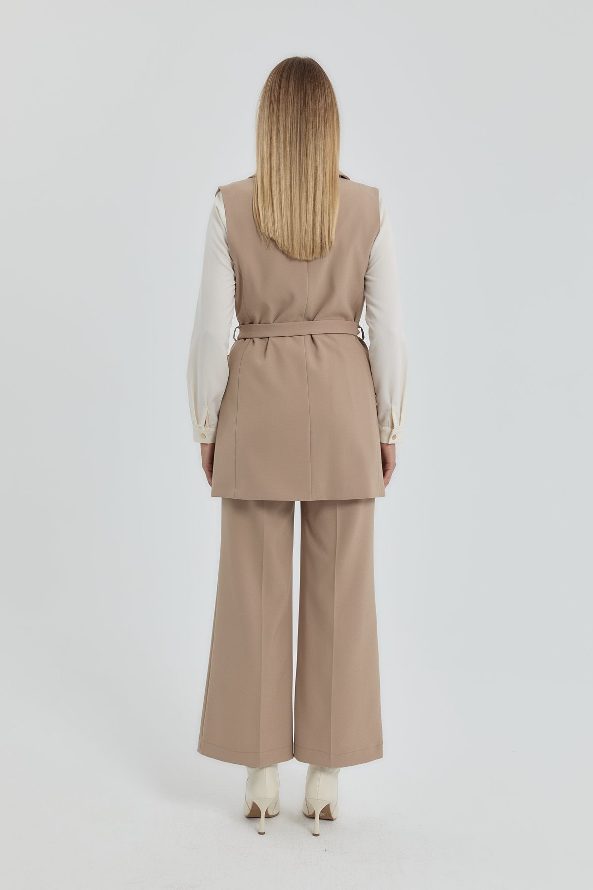 Belted Double-Breasted Vest - Beige