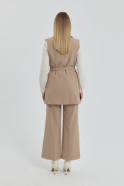 Belted Double-Breasted Vest - Beige