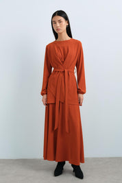 Kuşaklı Pantolon Tunik Takım - Kiremit