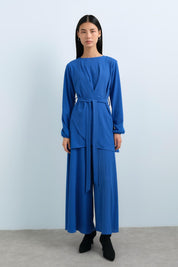 Kuşaklı Pantolon Tunik Takım - Saks