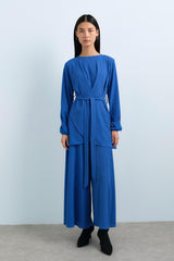 Kuşaklı Pantolon Tunik Takım - Saks