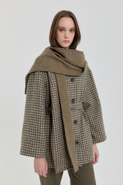 Belted Shawl Collar Detail Coat - Khaki