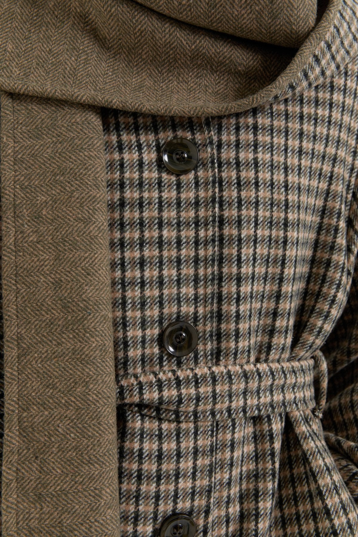 Belted Shawl Collar Detail Coat - Khaki