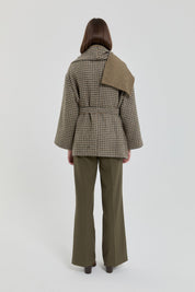 Belted Shawl Collar Detail Coat - Khaki