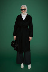 Belted Cashmere Coat with Patch Pockets - Black
