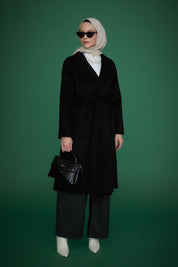 Belted Cashmere Coat with Patch Pockets - Black