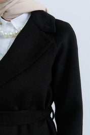 Belted Cashmere Coat with Patch Pockets - Black